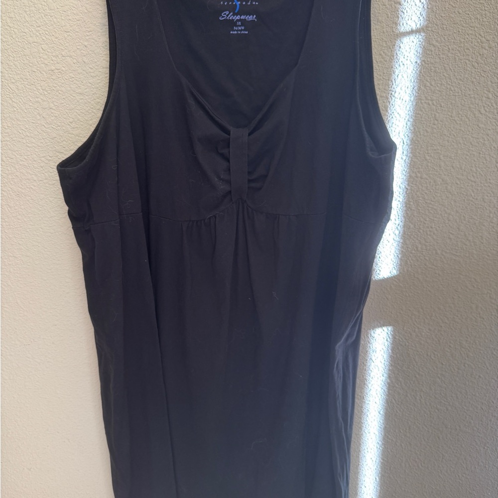 Serenada Ruched Black Sleeveless Nightgown